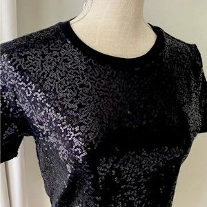 DKNY Black Sequined Tee Size L